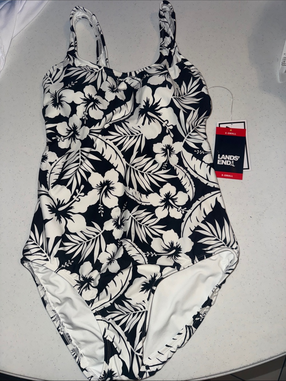 Women’s Black & White Floral One-Piece Swimsuit